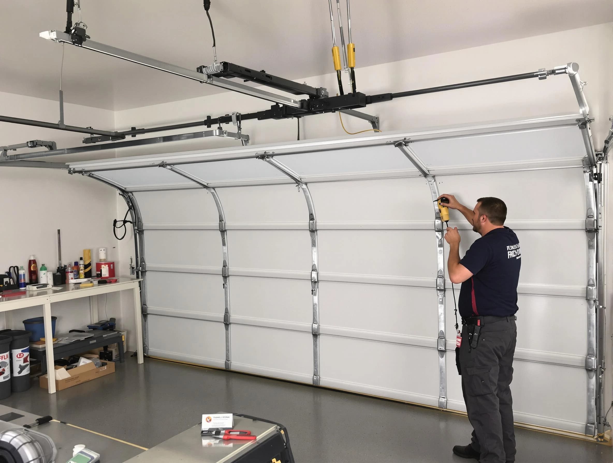 Powder Springs Garage Door Repair certified technician performing overhead door system repair in Powder Springs