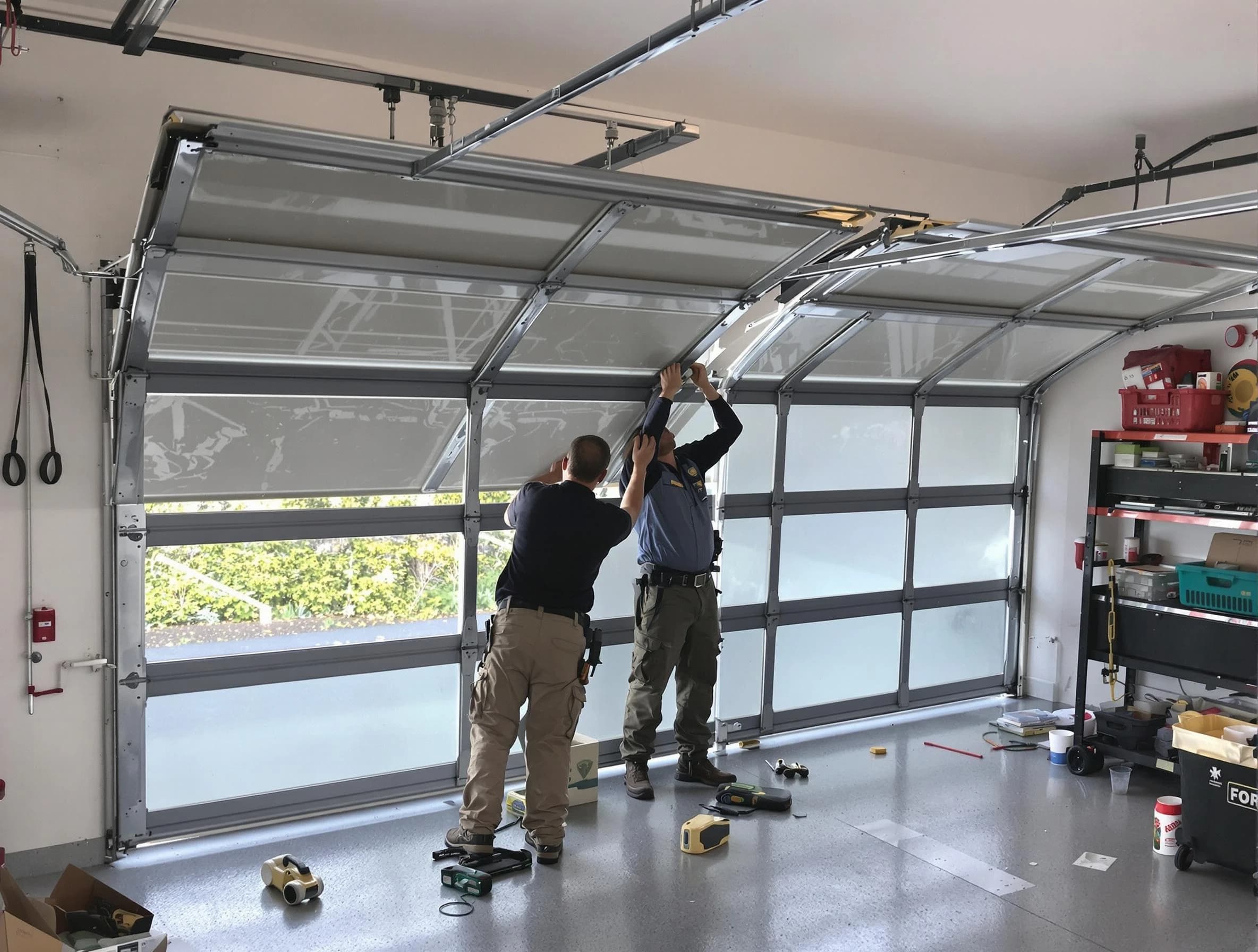 Powder Springs Garage Door Repair expert performing precise panel replacement on Powder Springs garage door