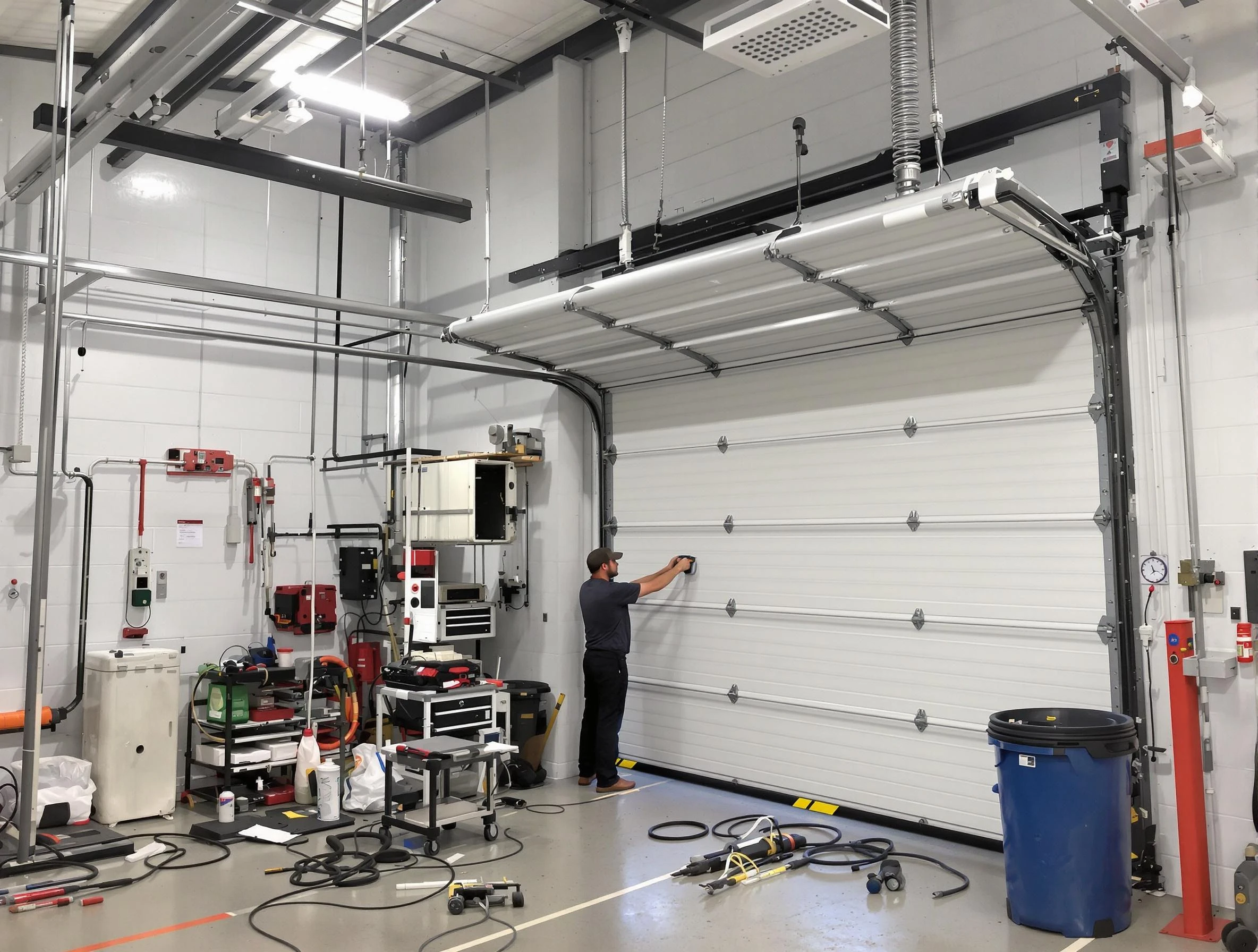 Powder Springs Garage Door Repair certified technician performing commercial door repair at a Powder Springs business facility