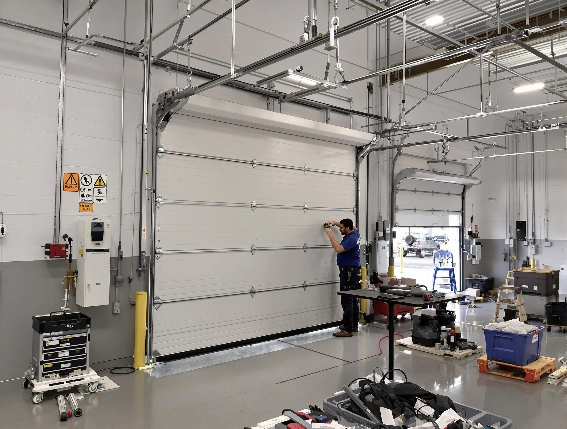 Commercial garage door repair being performed by Powder Springs Garage Door Repair expert in Powder Springs