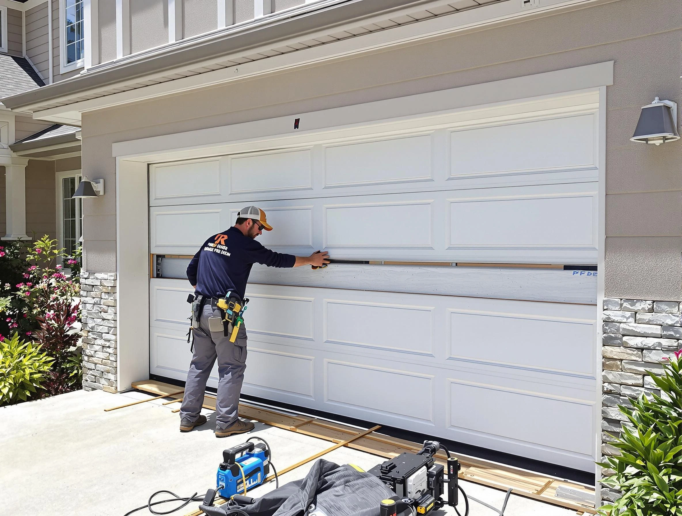 Powder Springs Garage Door Repair team performing complete garage door replacement at Powder Springs residence