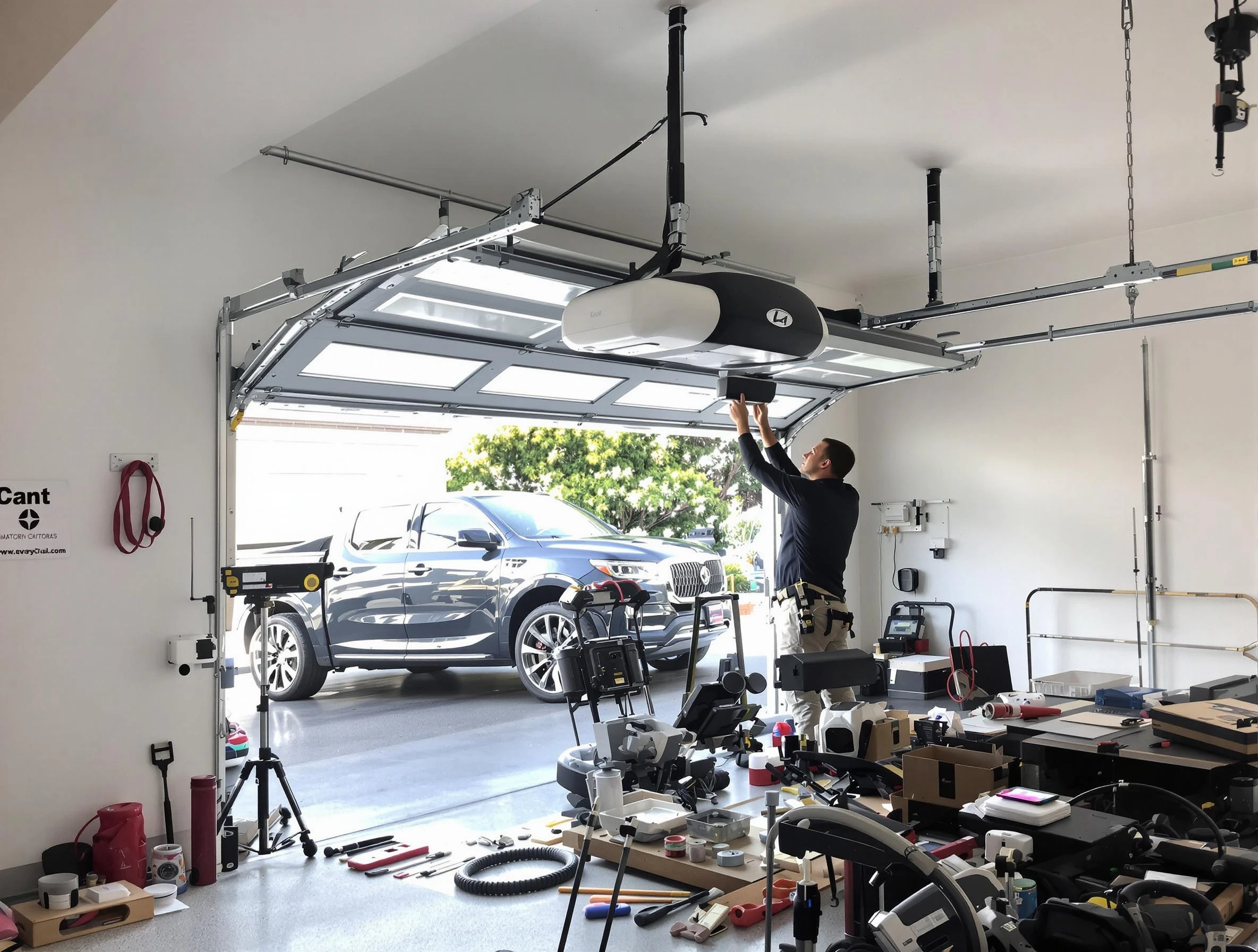 Powder Springs Garage Door Repair specialist installing smart garage door opener system in Powder Springs home