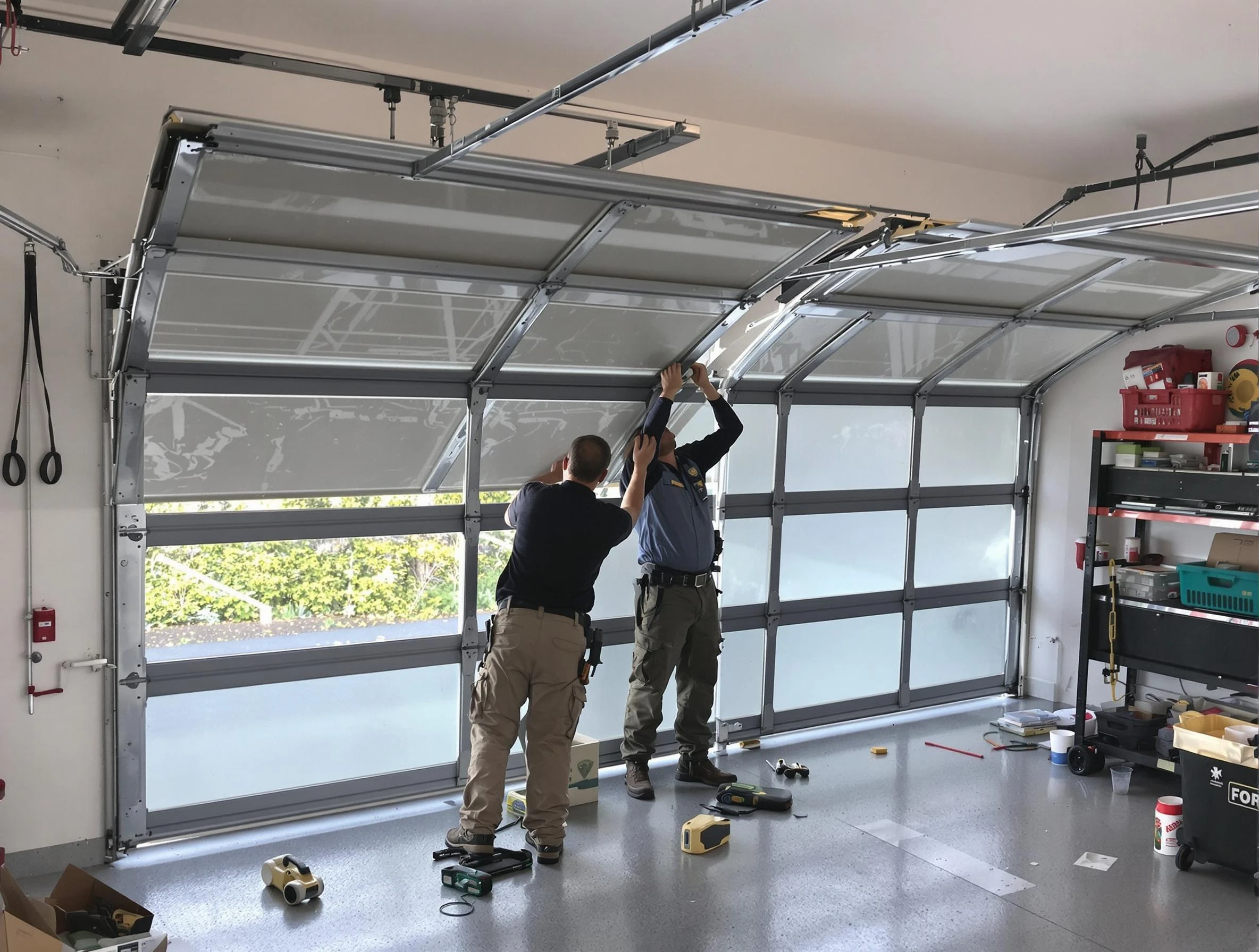 Powder Springs Garage Door Repair expert performing precise panel replacement on Powder Springs garage door