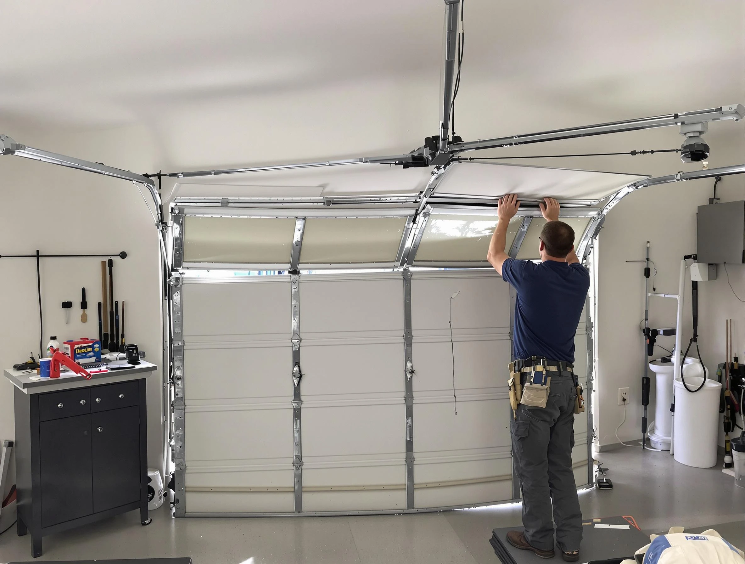 Powder Springs Garage Door Repair specialist performing precise section replacement on Powder Springs garage door